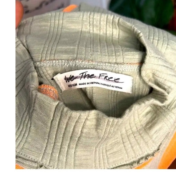 FreePeople Marley Sleeveless Ribbed Mock Top-Khaki Green-Orange -SzM-NWOT✌️​ - Picture 11 of 11